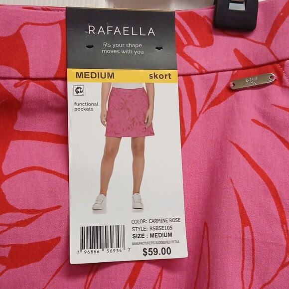 Rafaella Pink and Red Patterned Skort, Large Leaf Pattern "CARMINE ROSE" NWT  M - Picture 4 of 10